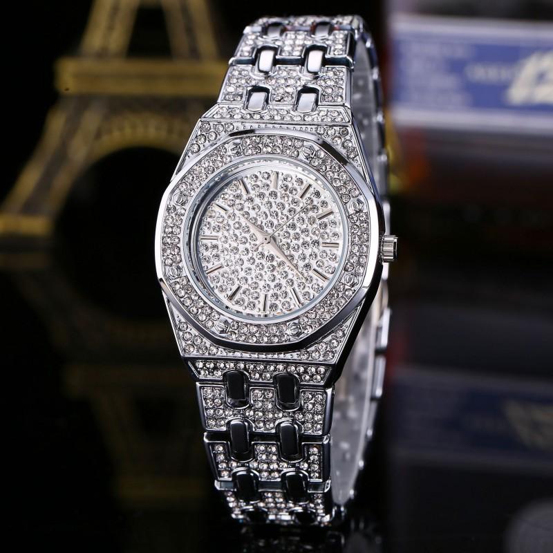 MISSFOX Womens Watch Hip Hop Full Quartz Wristwatch Ins Style Gold/Two-Tone/White 2528 Model