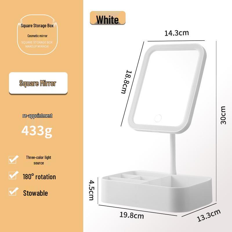 Touch Control LED Makeup Mirror with Three-Color Fill Light and Storage Box