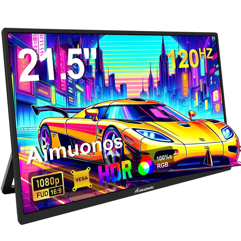 Portable 1080P Mobile 120Hz FHD Plug and Dual Travel External Screen for 21.5-inch Monitor, Monitor, HDR, Play, HDMI, IPS, Speakers, PC, Tablet, Mac,