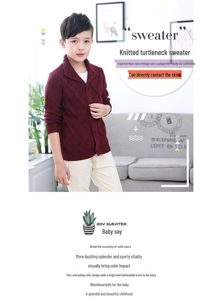 Dziecięcy dzianinowy sweter rozpinany z golfem - Ciepły i przytulny na jesień/zimę (Wiek 2-11)