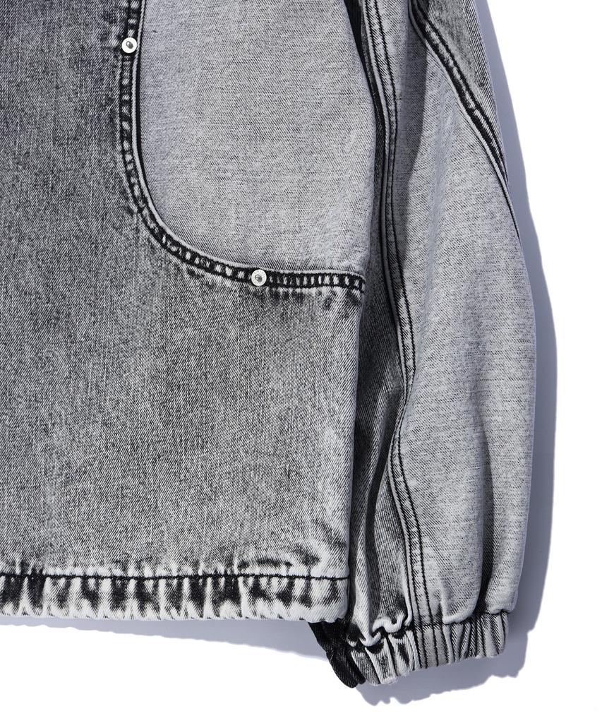 Critic Color Block Hood Denim Jacket Light Gray