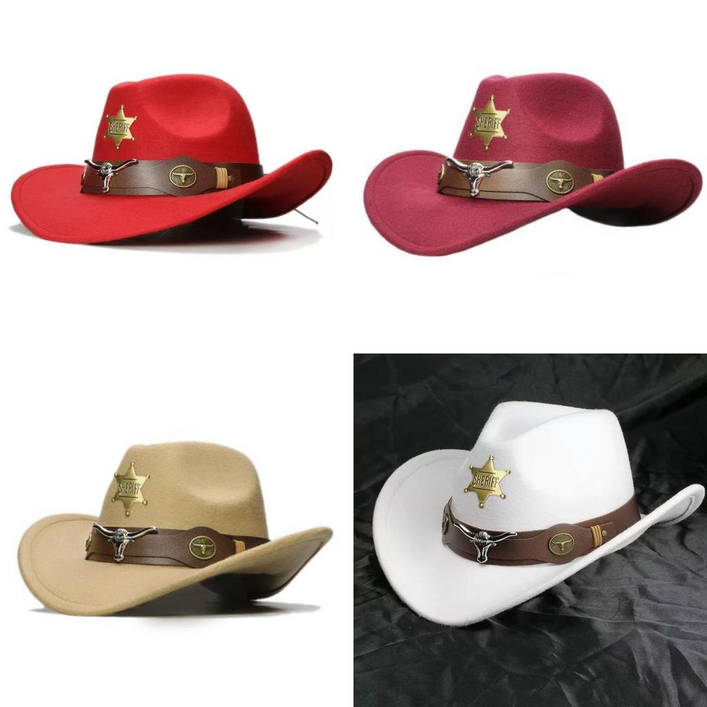 Vintage Cowhead Star Badge Western Cowboy Hat With Wide Brim For Adults And Kids