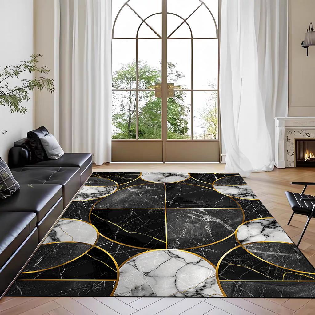 Nordic Marble Print Area Rug for Living Room In Front of Sofa Non-Slip Modern Floor Mat for Bedroom