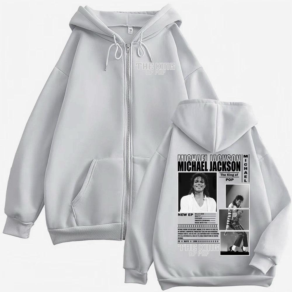 King of Pop Michael Jackson Bad Era Zipper Hoodies Men Women Fashion Hip Hop Jacket Sweatshirt Cozy Long Sleeve Zip Up Pullovers