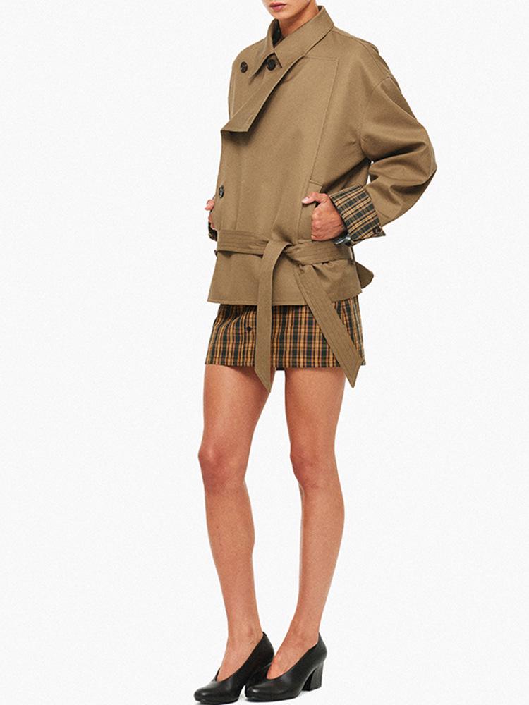 Vintage Double-Breasted Plaid Trench Coat for Women