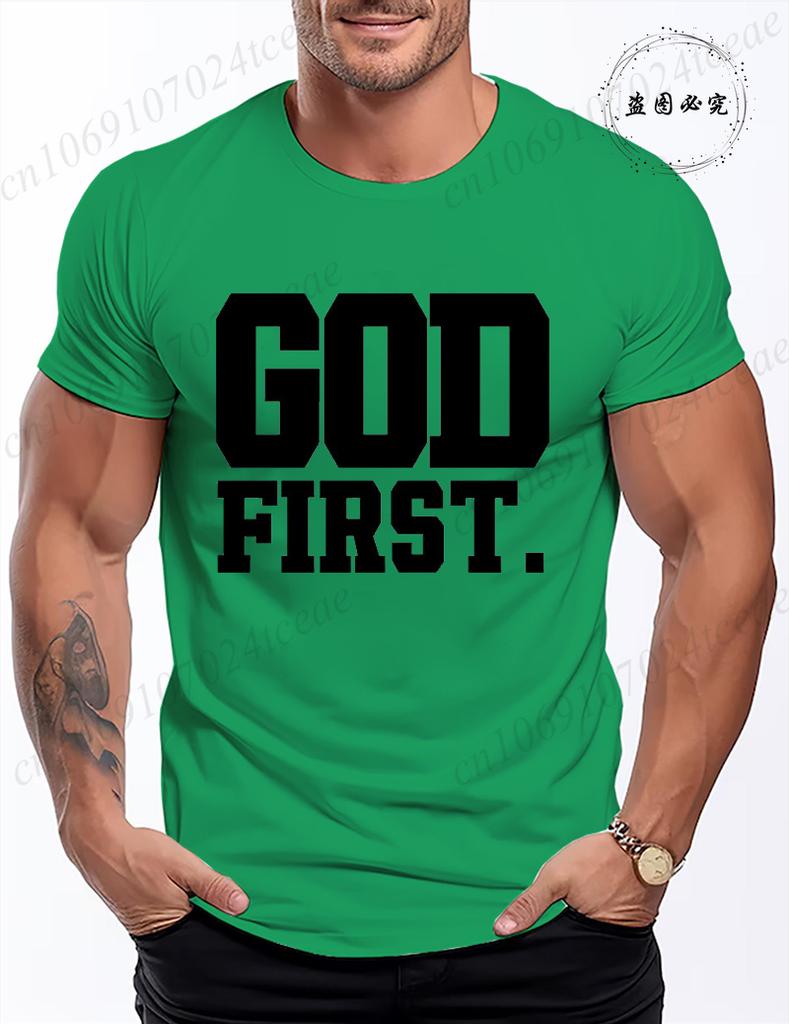 Funny God First Graphic Tshirt for Men Women Clothing Fashion Style T Shirts Y2K Tops Casual Shortsleeve Tshirt Streetwear