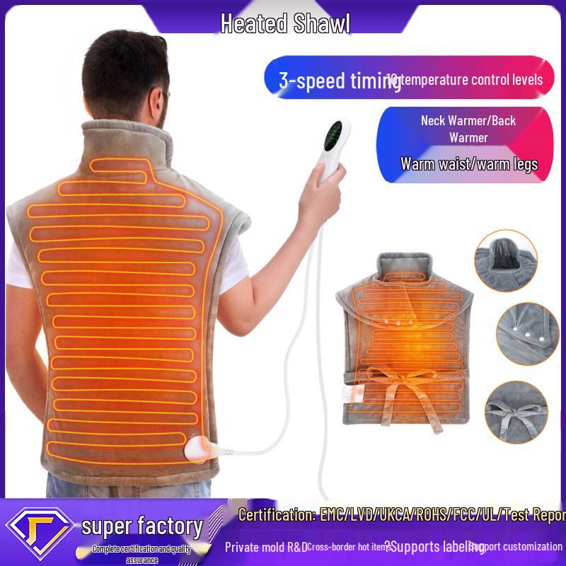 Cross-Border 60x90cm Electric Heating Shawl: 3-Speed Timer, 10-Level Heat, Shoulder/Neck/Waist Protection, Multi-functional Warmth.