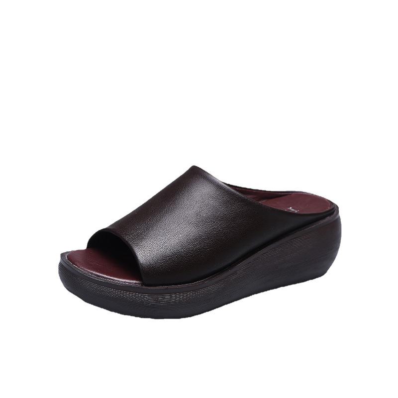 Womens New Summer Peep Toe Solid Color Wedge Slippers European and American Style