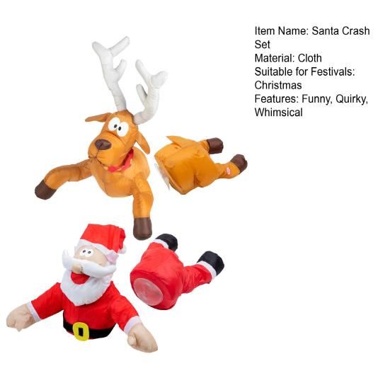 Santa Crash Landing Reindeer Set Christmas Crashing Decorations with Strong Suction Pads for Windows Glass Doors Holiday Home Decor