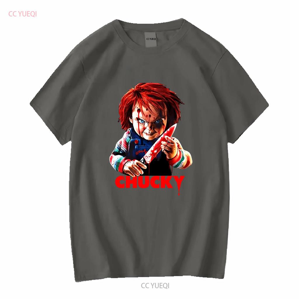 Chucky Bloody Knife Childs Play Halloween T SHIRT US Size Xmas Vintage Washed Streetwear Stretched Unisex Casual Soft Stylish
