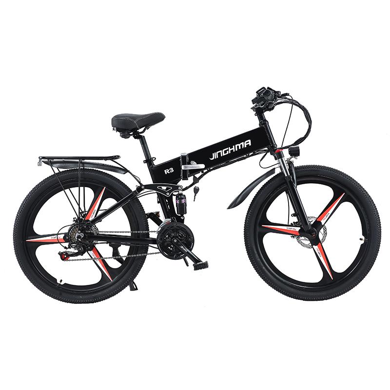 Ebike R3 1000W45KM/H Foldable Electric Bicycle 26 Inch Mountain bikes 48V12.8AH Lithium Battery Electric Motorcycle For Adults nero