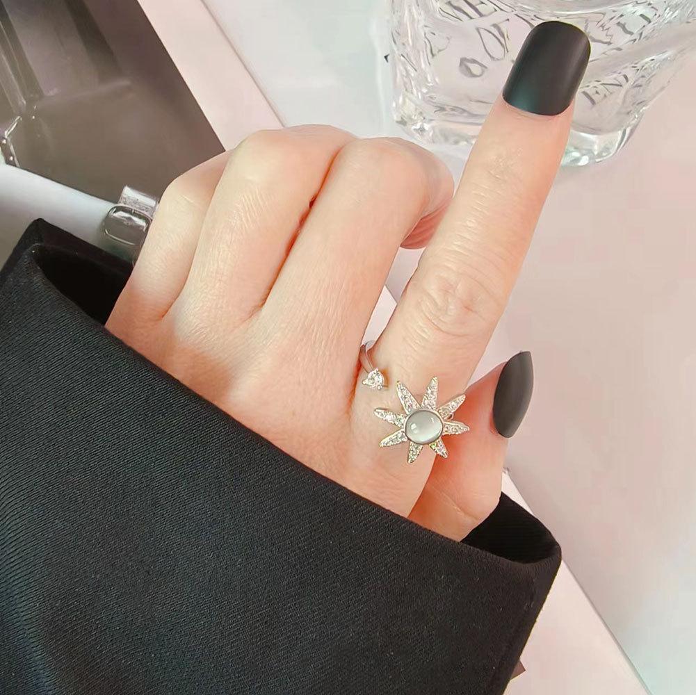 Women Hexagram Spinner Ring Anti Anxiety Stress Relief Zircon Rotatable Band Jewelry For Calming