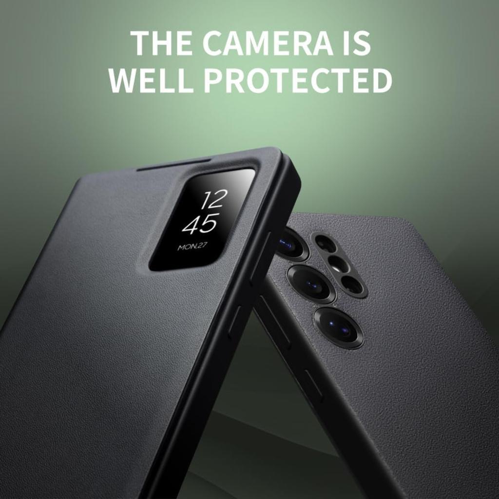 Genuine Leather Smart Case for Samsung Galaxy S25 Ultra Light Phone Cover with Smart View Case for S25 Ultra(Only for S25 Ultra Black)