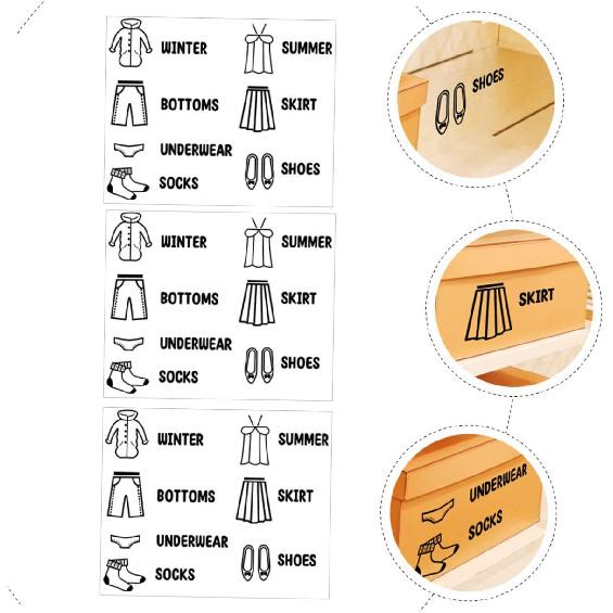 3pcs Boy Girl Clothing Labels Self-Adhesive Clothing Sort Stickers for Dresser Organization Educational Decals for Wardrobe with Pictures and Text
