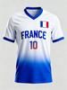 Herren Frankreich Nationalmannschaft Nummer 10 Farbverlauf Fußballtrikot, Schnelltrocknend Atmungsaktiv V-Ausschnitt Kurzarm Fußballfan Trikot Für Sportspiel Freizeitkleidung