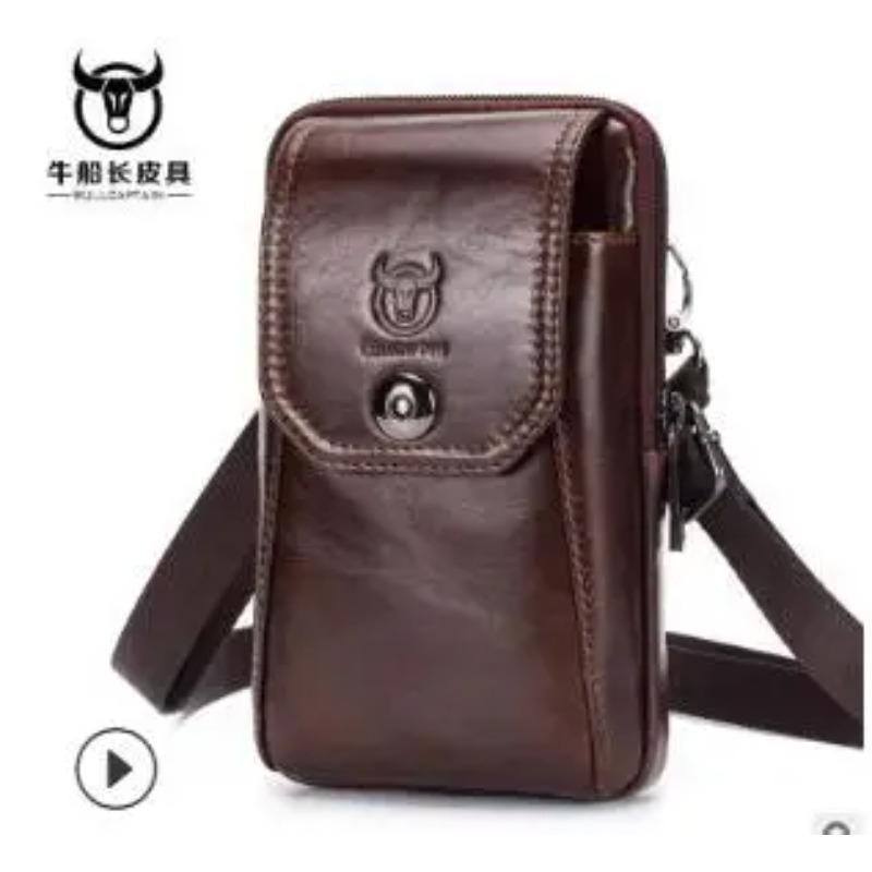 100% Genuine Leather Men's Shoulder Bag, Crossbody Bag, Phone Waist Bag, Wear-resistant
