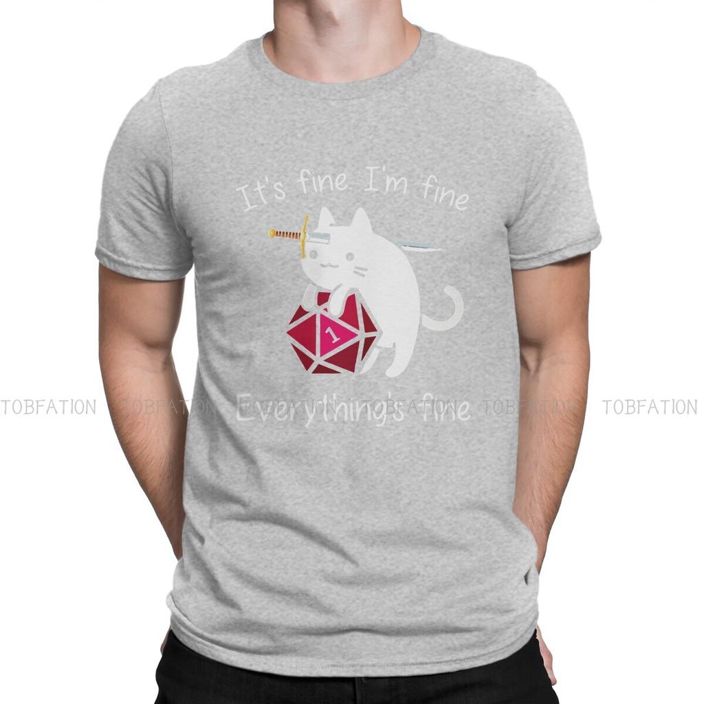 It's Fine I'm Fine DND Men T Shirt Cotton Gothic Crewneck Tee Shirt Harajuku Clothes