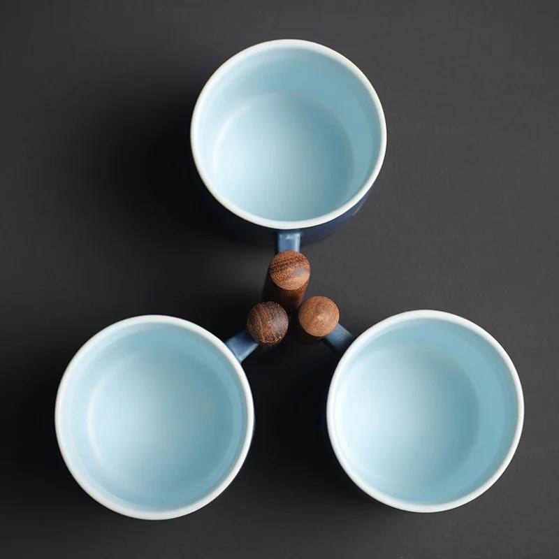 Cană de cafea creativă handmade vintage cu mâner de lemn ceramică rafinată retro căni de ceai cadou bucătărie bar casă design cuptor