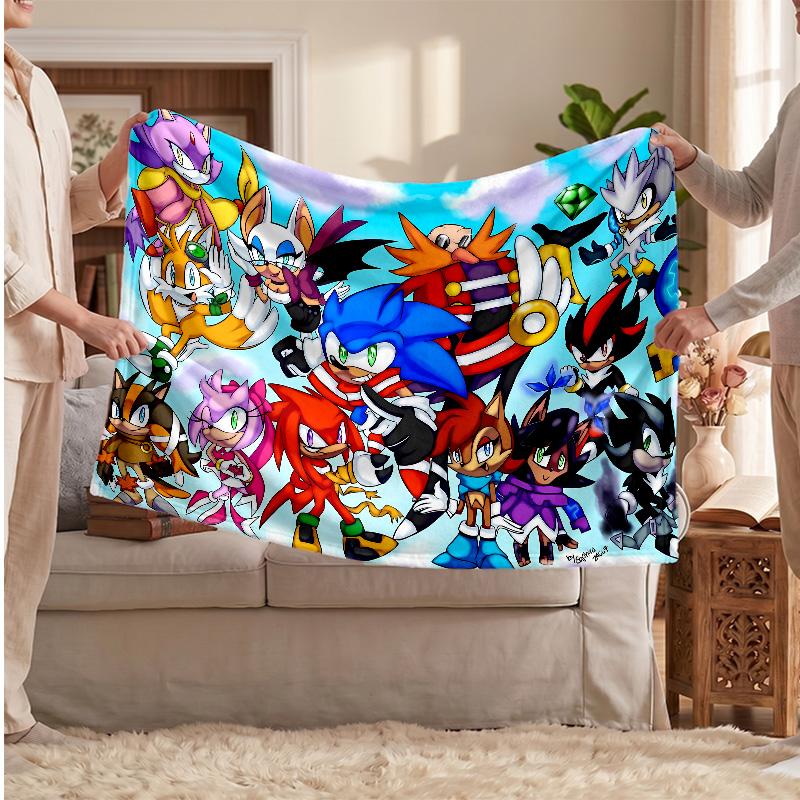 Sonic the Hedgehog Printed Flannel Blanket, Skin Friendly Warm Throw for Indoor Couch Bed Daily Use