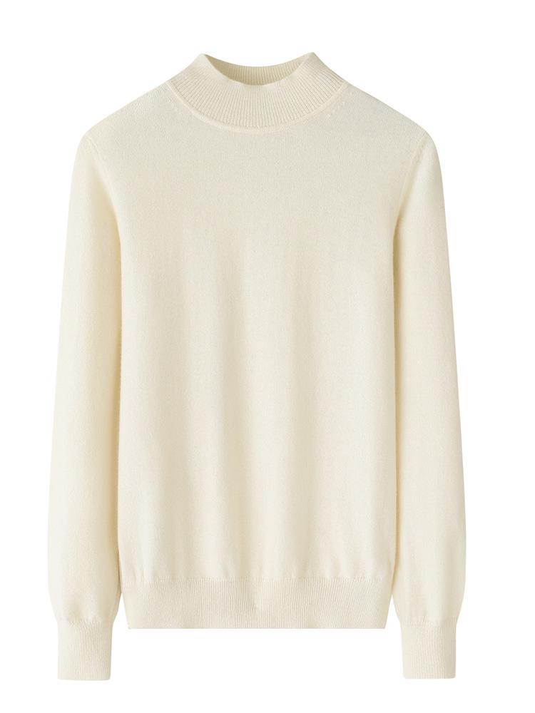 Women's Autumn/Winter Half-High Collar Cashmere Sweater - Solid Color, Short Pullover Base Layer.