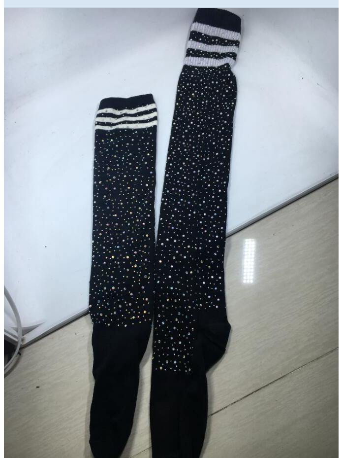 Stylish Rhinestone Women's Over-the-Knee Socks with Three-Stripe Design - XS02