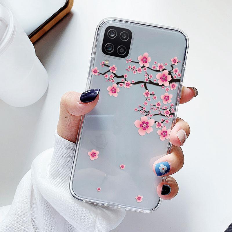 Phone Case For Samsung A12 M12 F12 Floral Silicon Cover For Samsung Galaxy A12 5G Fundas Coque Transparent Soft Capas Flower TPU