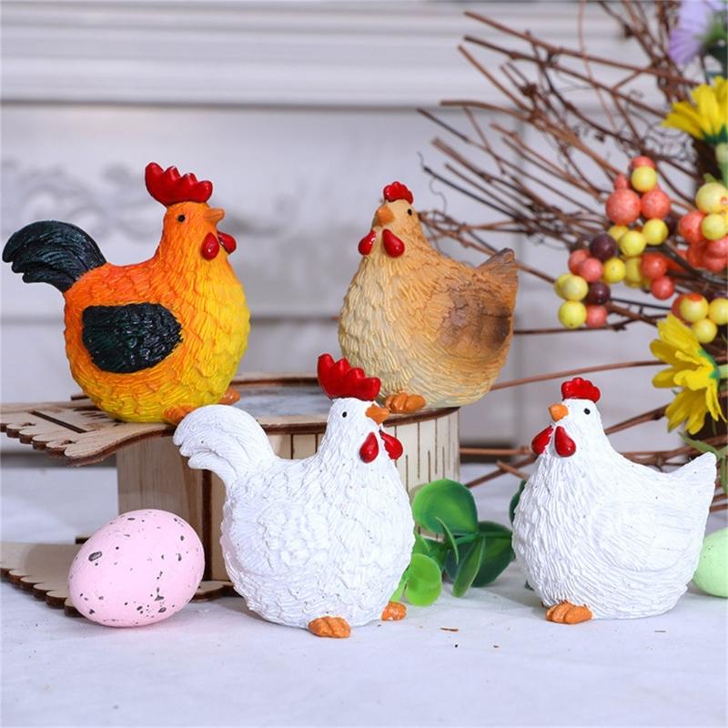 2PCS Miniature Chicken And Resin Figurines Ornaments For Farmhouse Decoration Or Home Office Mini Animal Figures
