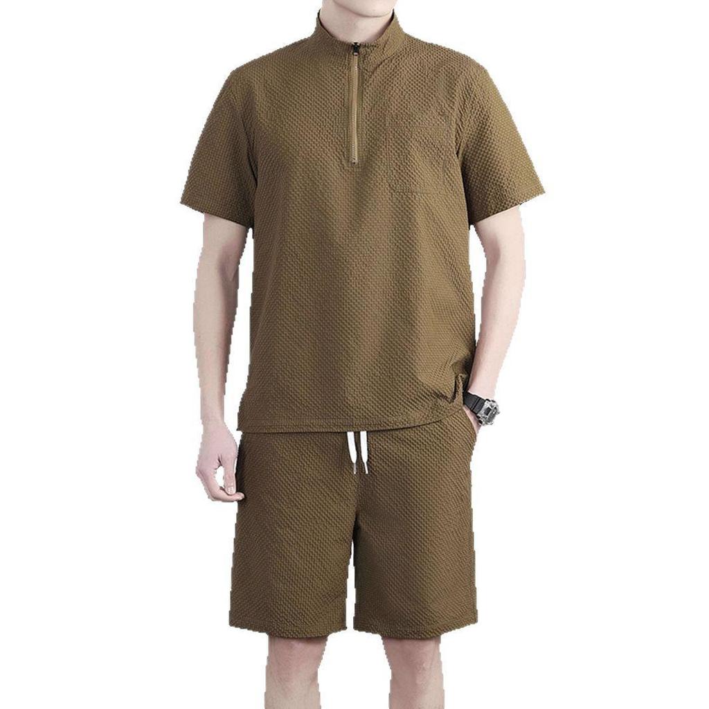 Men's Ice Silk Quick-Dry Summer Sport Set: Casual Loose Polo T-Shirt & Shorts.