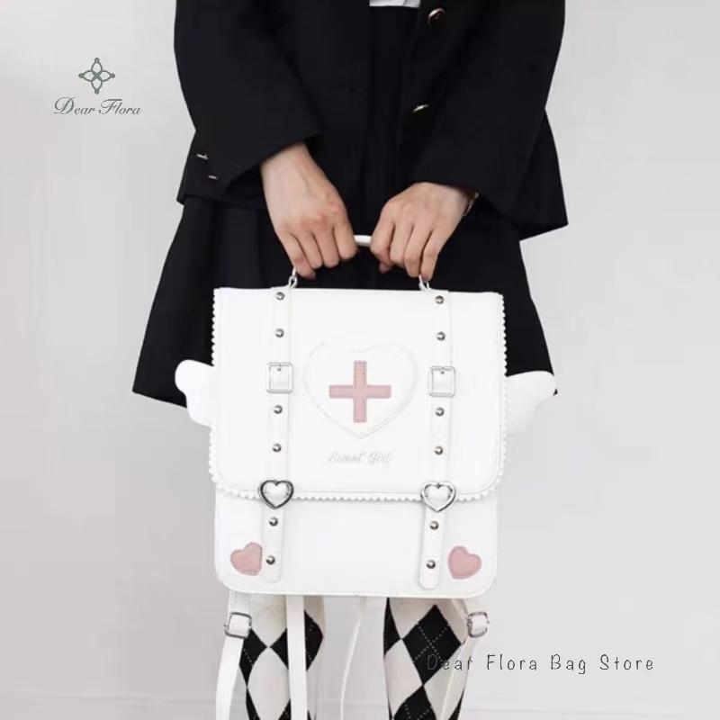 Lolita Wing Heart Cross Backpack Ladies JK Ita Bags Transparen DIY Display Shoulder Bag Students Outdoor Bookbag Travel Knapsack