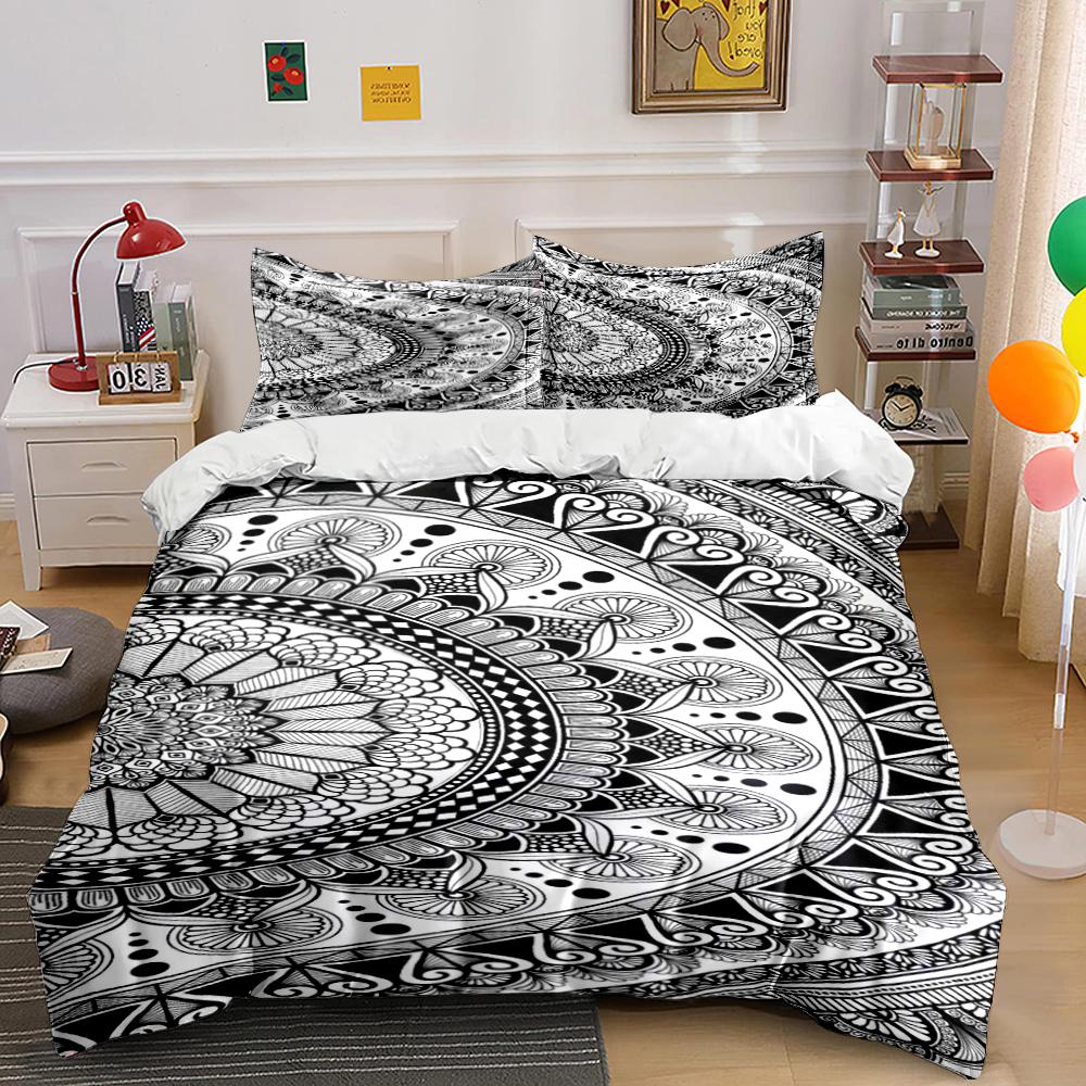 Mandala Pattern Black and White Bedding Set Bedding set (1 duvet cover, 2 pillowcases, duvet not included)