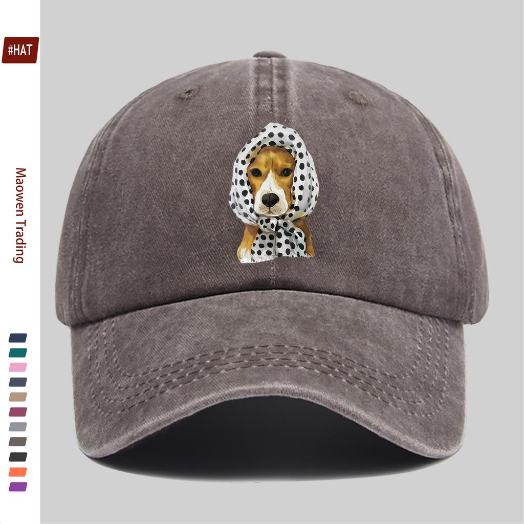 pc Cute Polka Dot Dog with Headscarf Print Full of Cute Pattern Printed Baseball Cap with Pet Casual Print Design Sun Hat Com