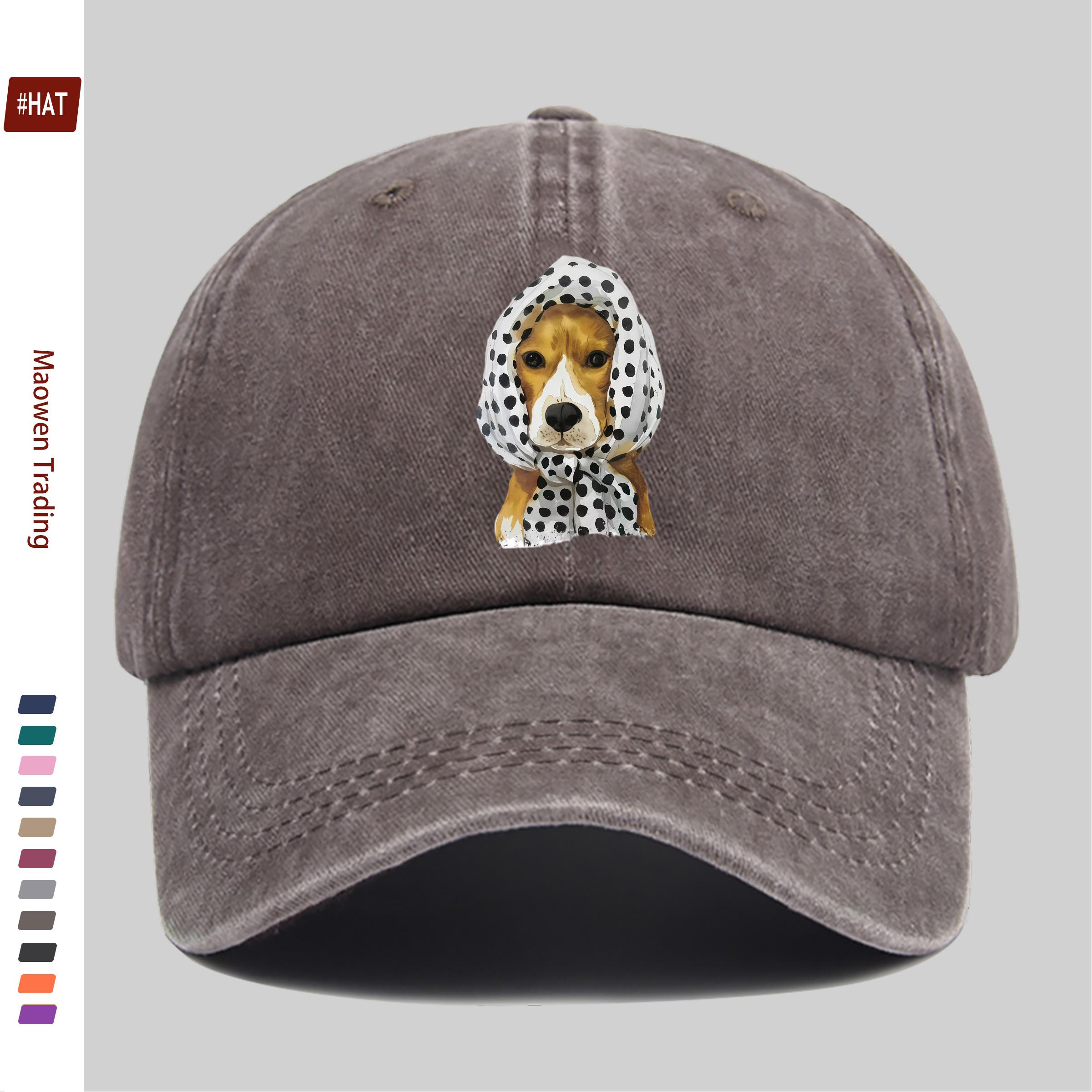 pc Cute Polka Dot Dog with Headscarf Print Full of Cute Pattern Printed Baseball Cap with Pet Casual Print Design Sun Hat Com (as the picture,1pc)