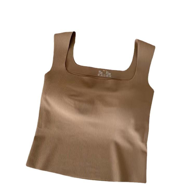 Women's Ice Silk Square Neck Tank Top with Chest Pads