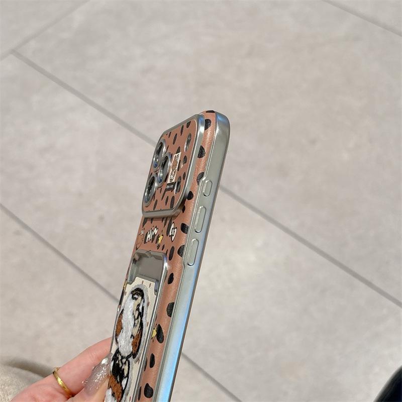 Leopard Print Cat Embroidered Card Holder Compatible with iPhone 17/16 Pro Max/15/14 Case