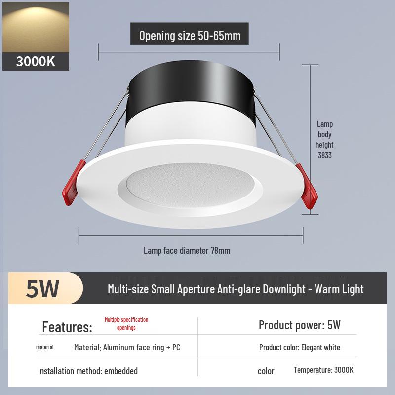 2-Inch Recessed Spotlight: Small Downlight for Ceiling In Living Room, Bullseye Hole Design, Opening Size 55.5cm X 606.5cm