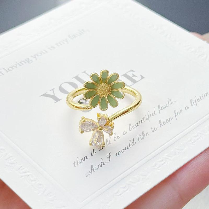 Medieval Vintage Enamel Zircon Flower Opening Ring Niche Design Light Luxury High Sense Ring Woman