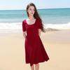 Women's Plus Size Square Neck Puff Sleeve A-line Midi Dress