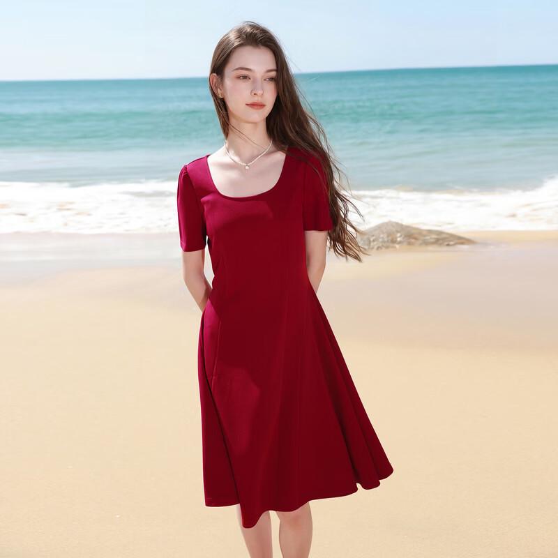 Women's Plus Size Square Neck Puff Sleeve A-line Midi Dress