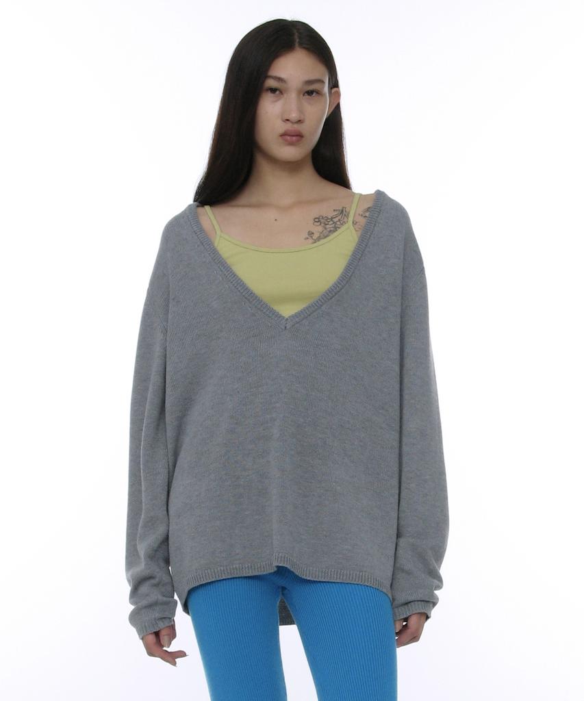 PARTIMENTO WOMEN Pwc Oversized Deep V-Neck Knit Top_Melange