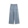 French Design Loose Wide Leg Work Pants Relaxed Denim Women Pants Blue EQ49335
