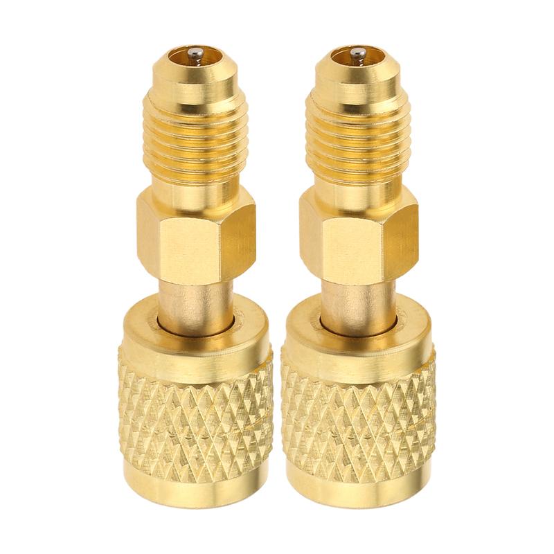 2Pcs R32 R454B Refrigerant Brass Adapter Left-Hand 1/4" Female To 1/4" Male Reverse Thread Low-Loss HVAC Quick Connect Fittings