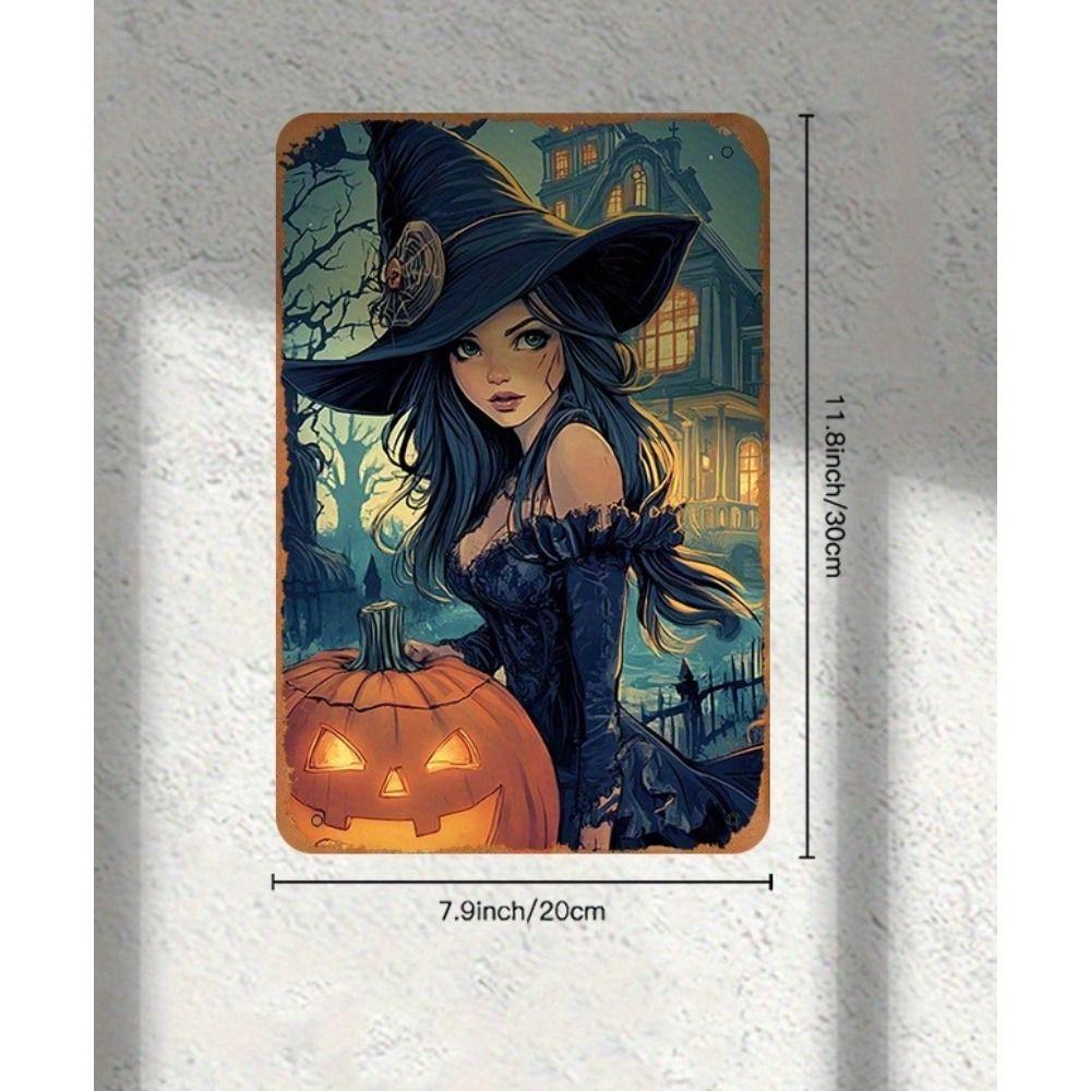 Witch Cat Forest Halloween Sign Metal Tin Sign 20x30 cm Wall Decor