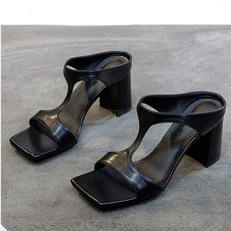 

Тапочки. Женская новая женская обувь. Сексуальная модная женская обувь на высоком каблуке. Сандалии и тапочки на толстом каблуке с квадратным носком. 37 чёрный