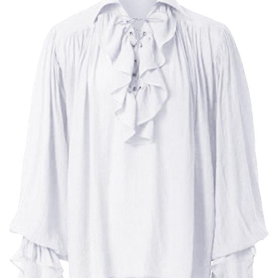 Camisa renascentista masculina, fantasia de manga longa com babados, camisa medieval de pirata steampunk para cosplay, palco, drama