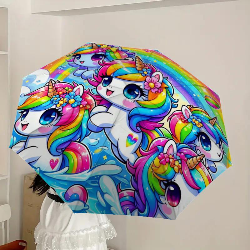 1pz Ombrello Fantasy Unicorno Arcobaleno con Manico in Plastica, Adatto a Tutte le Stagioni Casa Viaggio Ombrello da EsternoDD1561