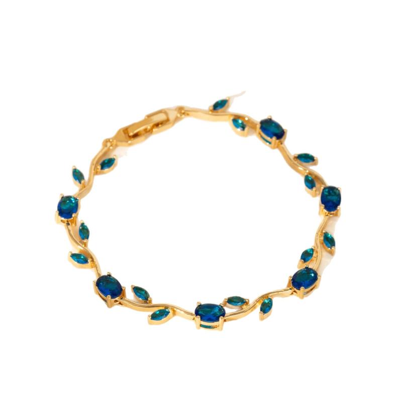 Women Jewelry Silver Color Dark Blue Crystal Leaf Chain Link Bracelets And Bangles For Party Gift Color Retention Bracelet