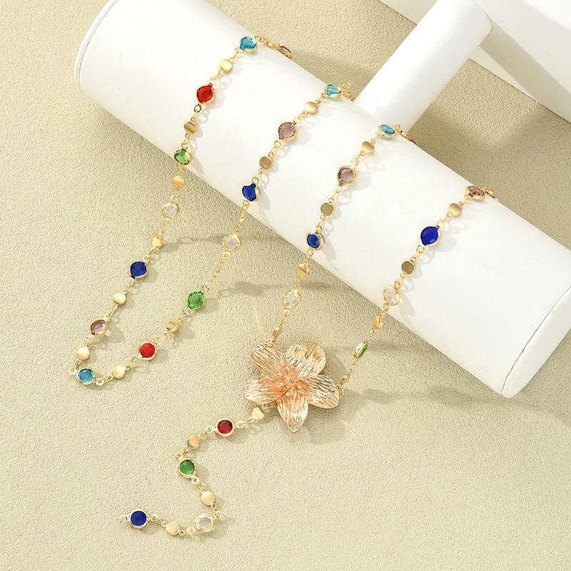 Luxury Colorful Crystal Tassel Necklace For Women Exquisite Flower Shiny Rhinestone Choker Bohemian Vacation Party Jewelry Gift