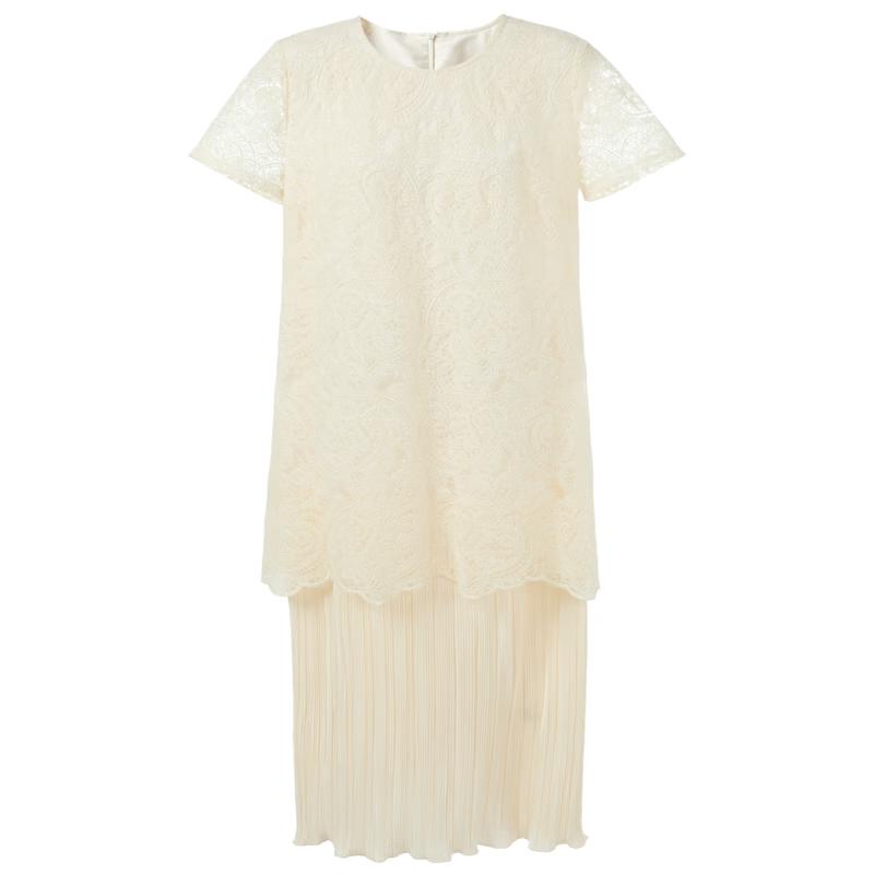 Sancai New Chinese Style Lace Embroidered Faux Two-Piece Long Dress