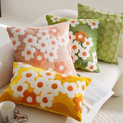 1pc, Daisy Floral Embroidered Throw Pillow Cover Cushion Pillow Case For Sofa Living Room, Home Decor Room Decor, Without Pillow Insert