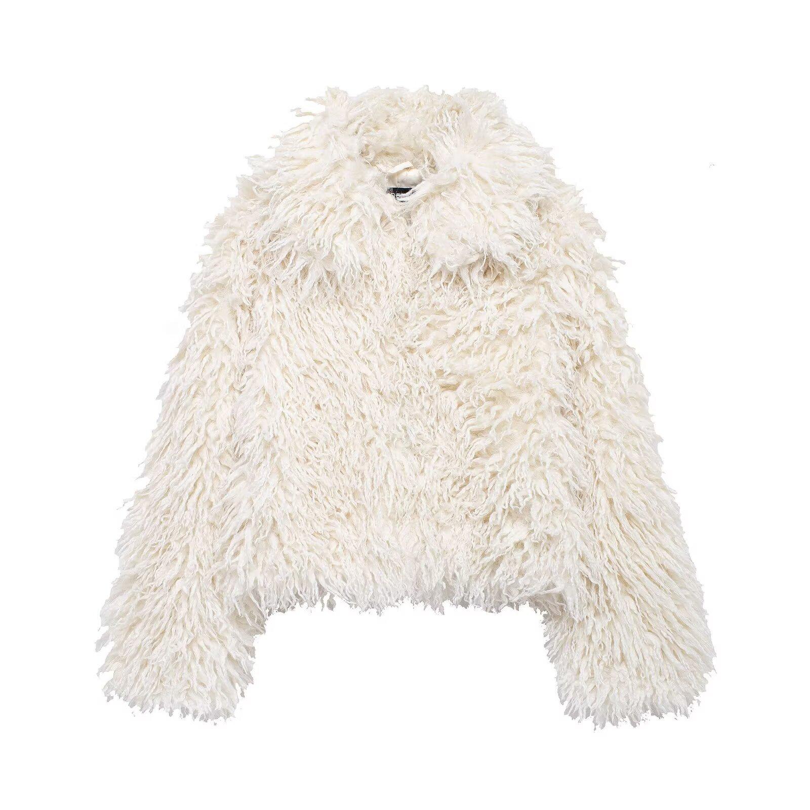

European & American Style Women s Faux Fur Lapel Long Sleeve Coat Small
